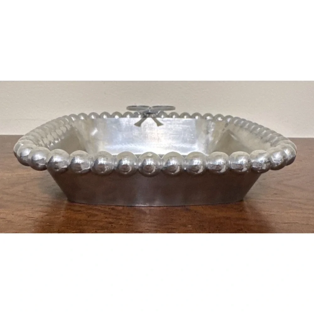 Vintage Mud Pie Beaded Tennis Racket Square Candy/Nut Dish Sand Cast Aluminum